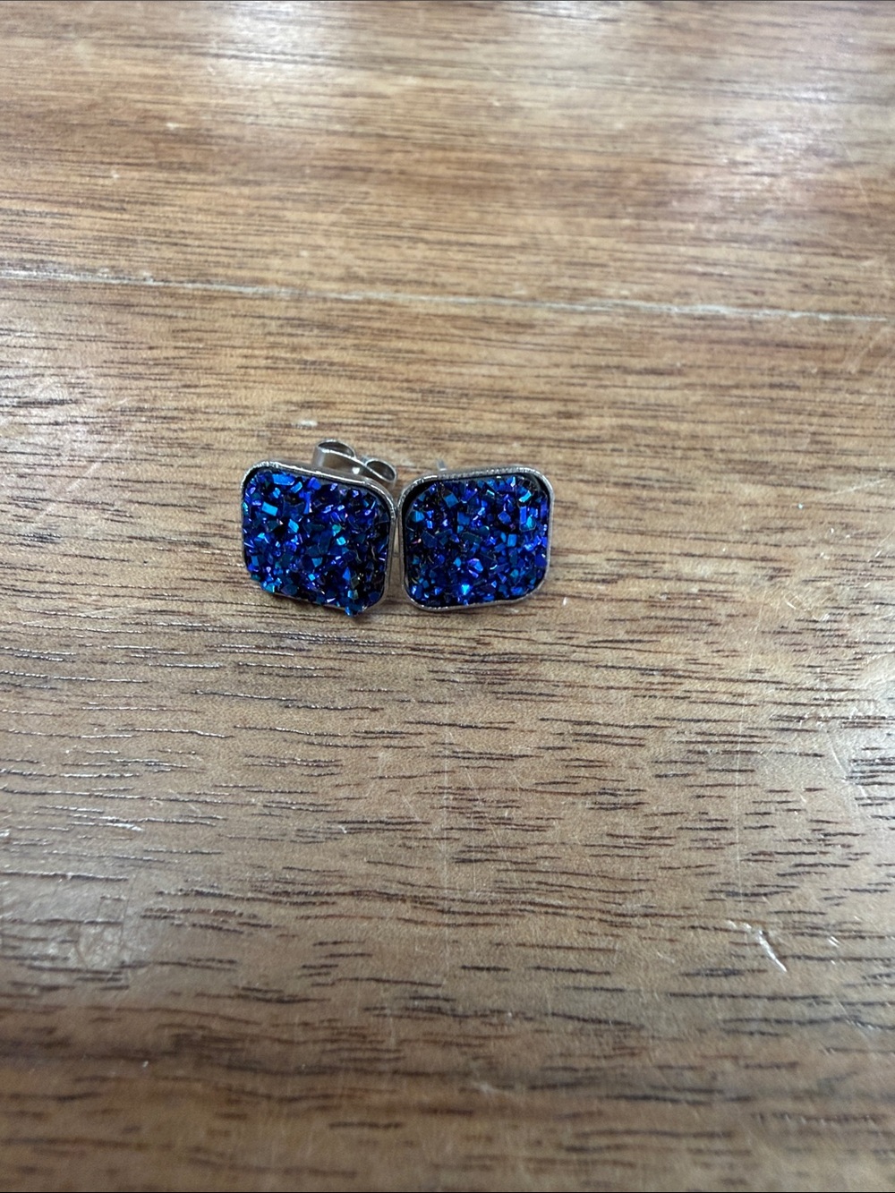 Dazzling Blue Druzy Square Stud Earrings